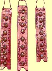 Plated Brass Sleigh Bells with Name, Merry Christmas, Happy Holidays, other wording.