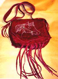 Suede purse with painted horse with fringe